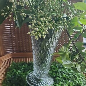 Diamond Point Pressed Glass Vase